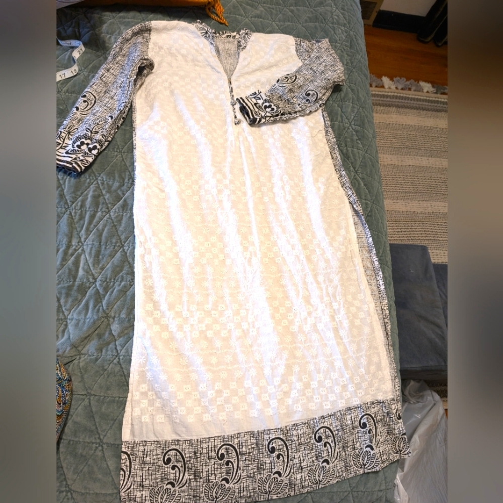 Black and white cotton kurta